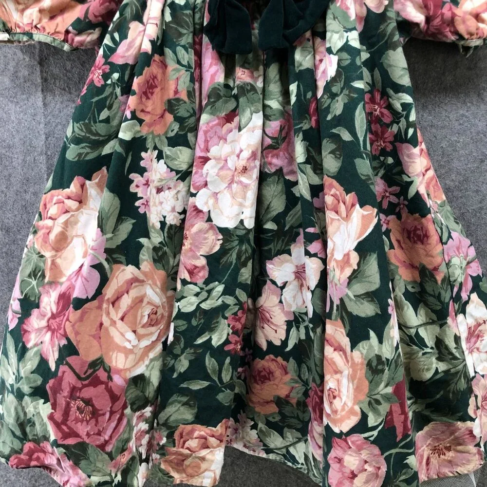 Vintage‎ Bonnie Jean Girls 6X 90s Party Dress USA Floral Puff Sleeve Tulle